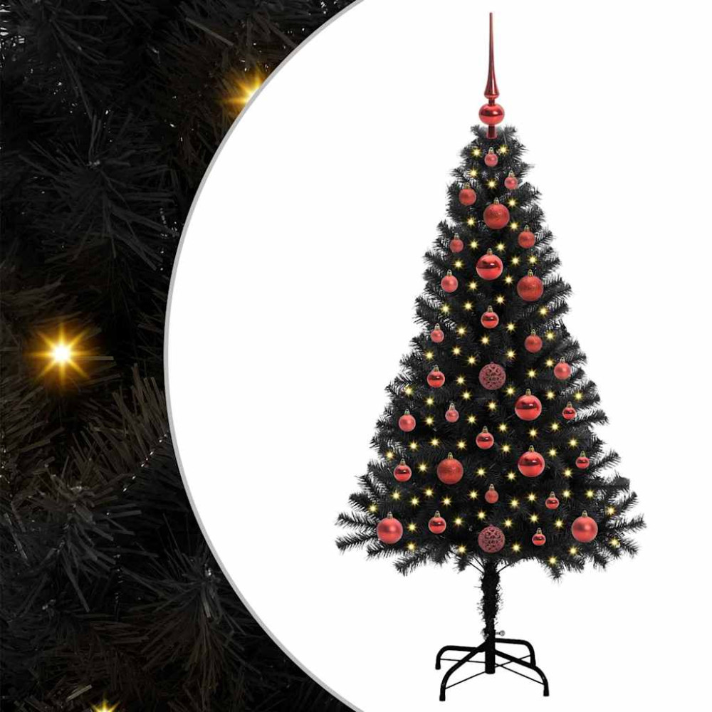 Produktbild för Julgran med 150 LED-lampor med stativ Svart 120 cm PVC