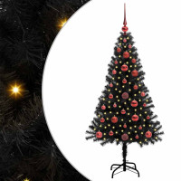 Produktbild för Julgran med 150 LED-lampor med stativ Svart 120 cm PVC