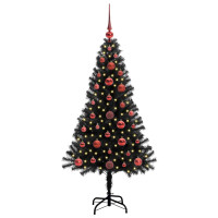 Produktbild för Julgran med 150 LED-lampor med stativ Svart 120 cm PVC