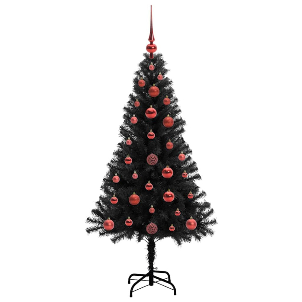 Produktbild för Julgran med 150 LED-lampor med stativ Svart 120 cm PVC