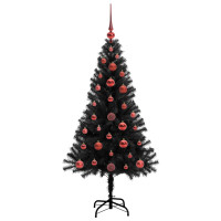 Produktbild för Julgran med 150 LED-lampor med stativ Svart 120 cm PVC