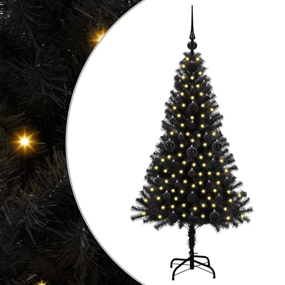 Produktbild för Julgran med 150 LED-lampor med stativ Svart 120 cm PVC