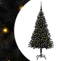 Produktbild för Julgran med 150 LED-lampor med stativ Svart 120 cm PVC