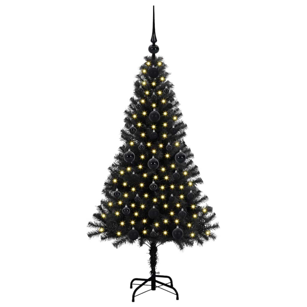 Produktbild för Julgran med 150 LED-lampor med stativ Svart 120 cm PVC