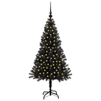 Produktbild för Julgran med 150 LED-lampor med stativ Svart 120 cm PVC