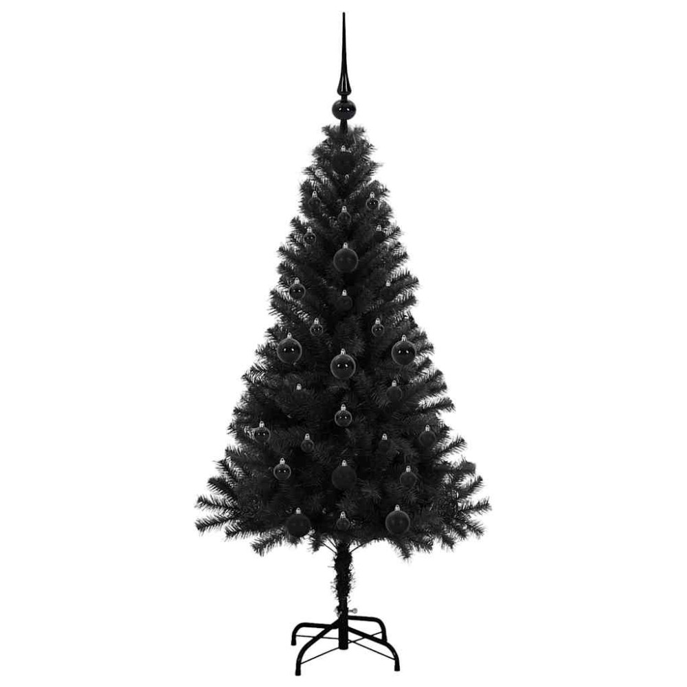 Produktbild för Julgran med 150 LED-lampor med stativ Svart 120 cm PVC