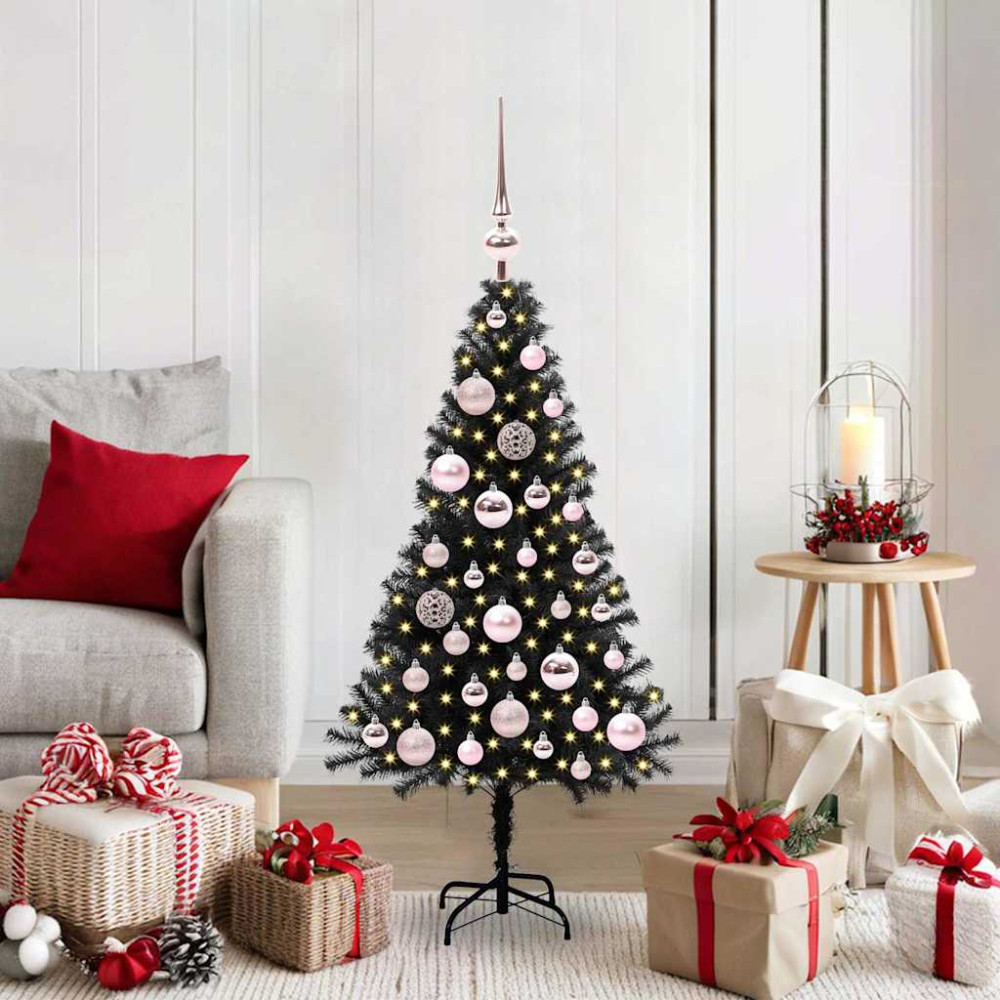 Produktbild för Julgran med 150 LED-lampor med stativ Svart 120 cm PVC