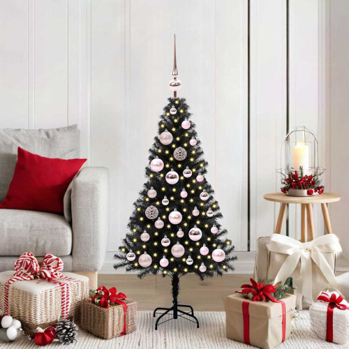 vidaXL Julgran med 150 LED-lampor med stativ Svart 120 cm PVC