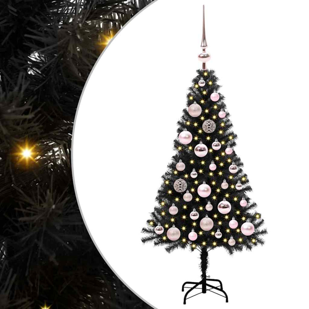 Produktbild för Julgran med 150 LED-lampor med stativ Svart 120 cm PVC
