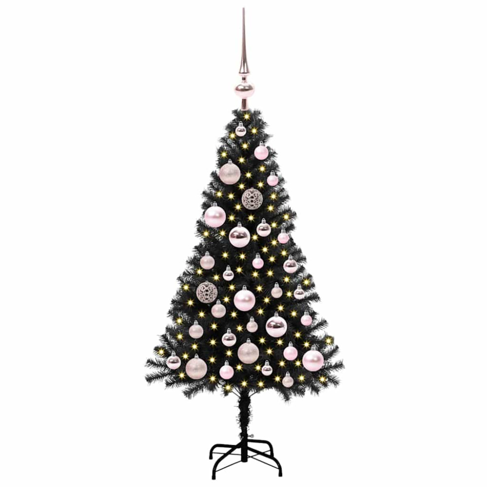 Produktbild för Julgran med 150 LED-lampor med stativ Svart 120 cm PVC