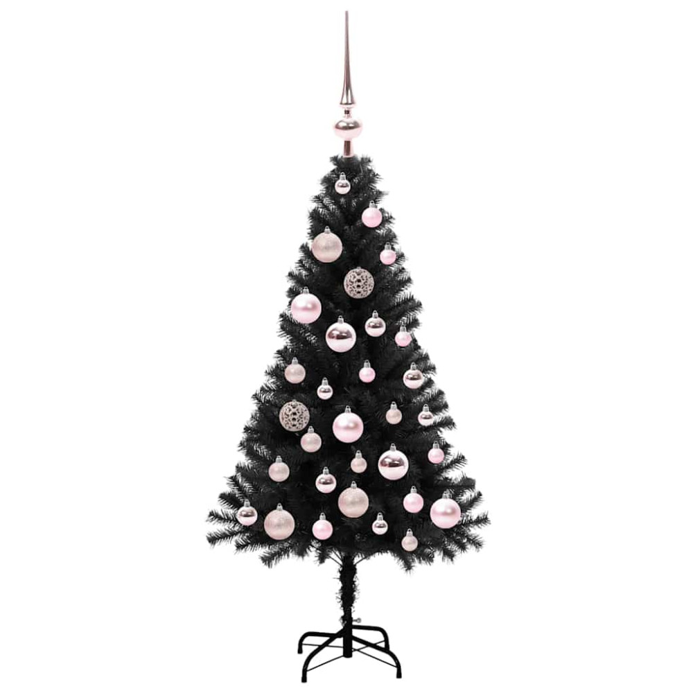 Produktbild för Julgran med 150 LED-lampor med stativ Svart 120 cm PVC