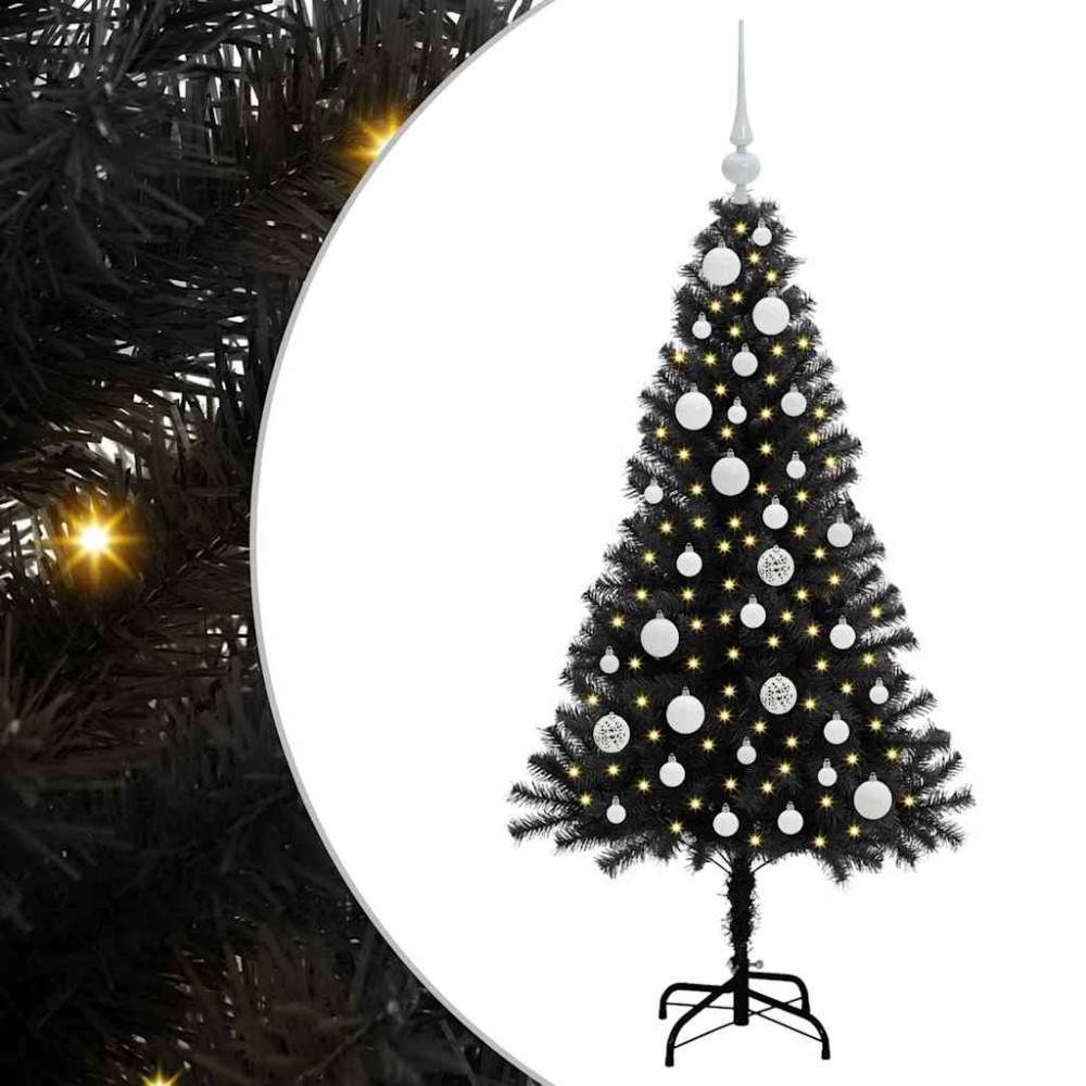 Produktbild för Julgran med 150 LED-lampor med stativ Svart 120 cm PVC
