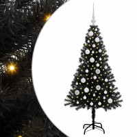 Produktbild för Julgran med 150 LED-lampor med stativ Svart 120 cm PVC