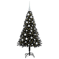 Produktbild för Julgran med 150 LED-lampor med stativ Svart 120 cm PVC