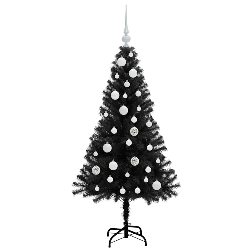 Produktbild för Julgran med 150 LED-lampor med stativ Svart 120 cm PVC