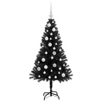 Produktbild för Julgran med 150 LED-lampor med stativ Svart 120 cm PVC