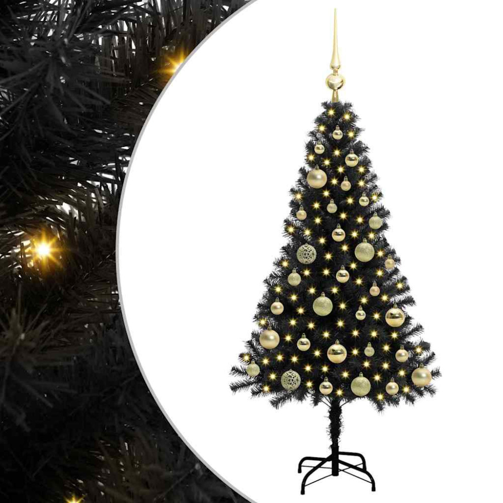 Produktbild för Julgran med 150 LED-lampor med stativ Svart 120 cm PVC