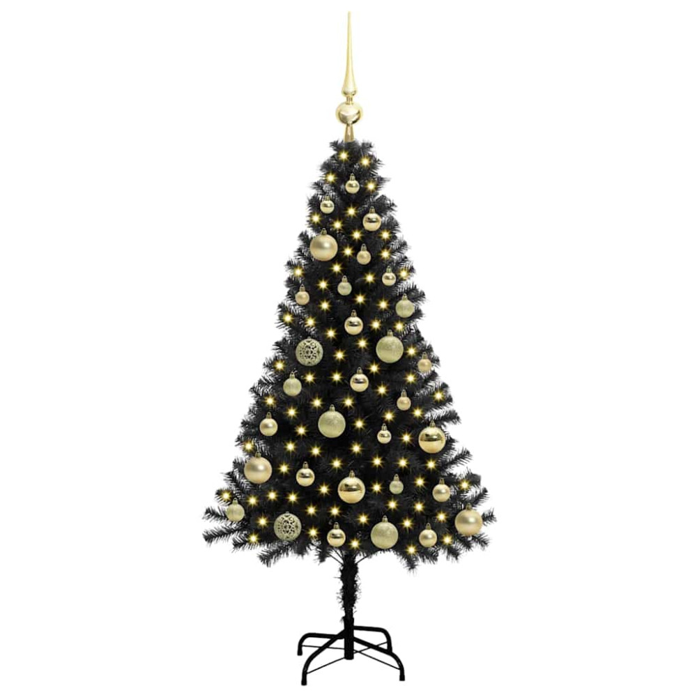 Produktbild för Julgran med 150 LED-lampor med stativ Svart 120 cm PVC