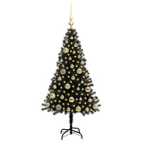Produktbild för Julgran med 150 LED-lampor med stativ Svart 120 cm PVC