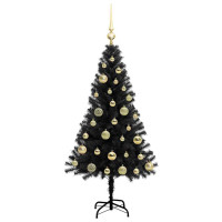 Produktbild för Julgran med 150 LED-lampor med stativ Svart 120 cm PVC