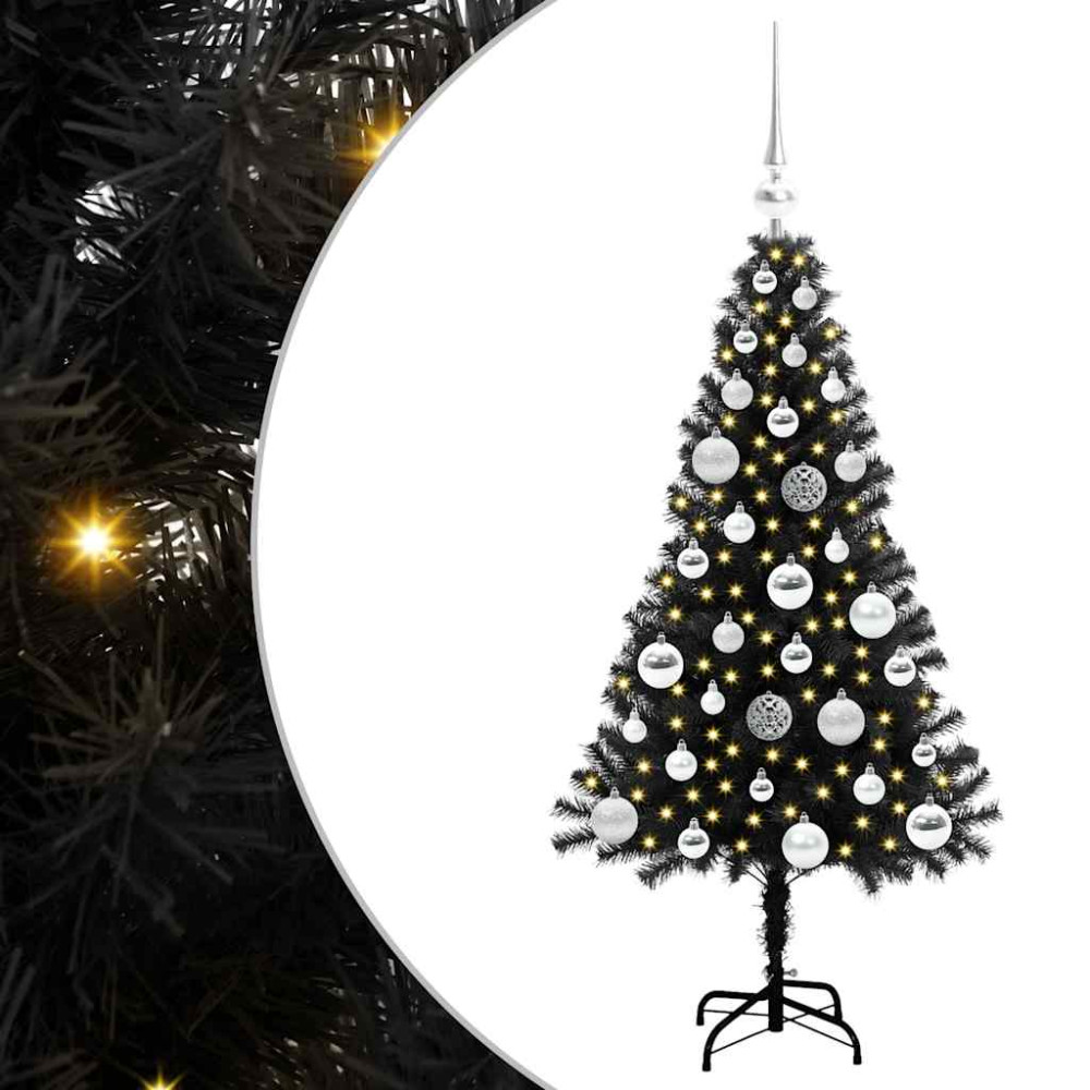 Produktbild för Julgran med 150 LED-lampor med stativ Svart 120 cm PVC