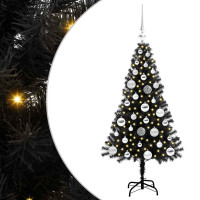 Produktbild för Julgran med 150 LED-lampor med stativ Svart 120 cm PVC