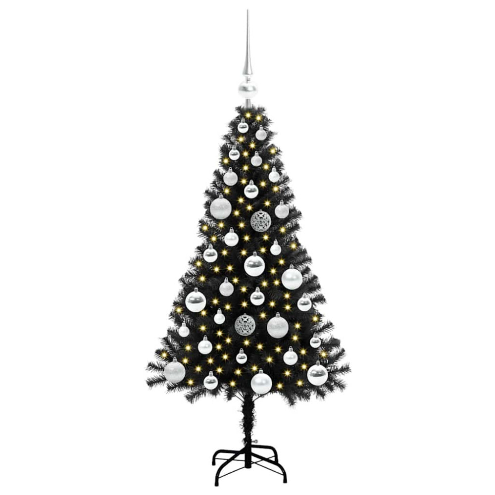Produktbild för Julgran med 150 LED-lampor med stativ Svart 120 cm PVC