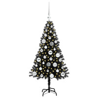 Produktbild för Julgran med 150 LED-lampor med stativ Svart 120 cm PVC