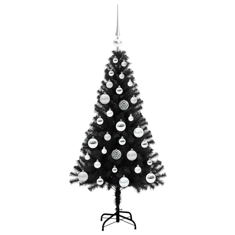 Produktbild för Julgran med 150 LED-lampor med stativ Svart 120 cm PVC