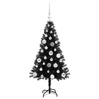 Produktbild för Julgran med 150 LED-lampor med stativ Svart 120 cm PVC