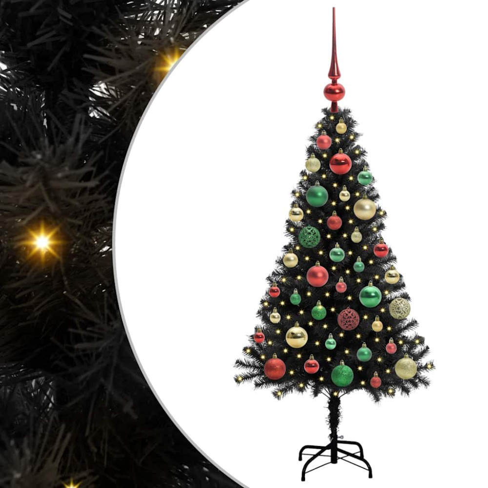 Produktbild för Julgran med 150 LED-lampor med stativ Svart 120 cm PVC