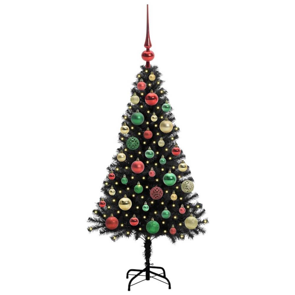 Produktbild för Julgran med 150 LED-lampor med stativ Svart 120 cm PVC