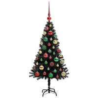 Produktbild för Julgran med 150 LED-lampor med stativ Svart 120 cm PVC