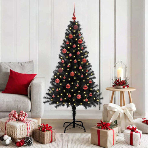 vidaXL Julgran med 150 LED-lampor med stativ Svart 150 cm PVC