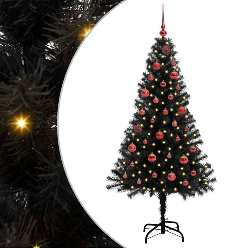 Produktbild för Julgran med 150 LED-lampor med stativ Svart 150 cm PVC