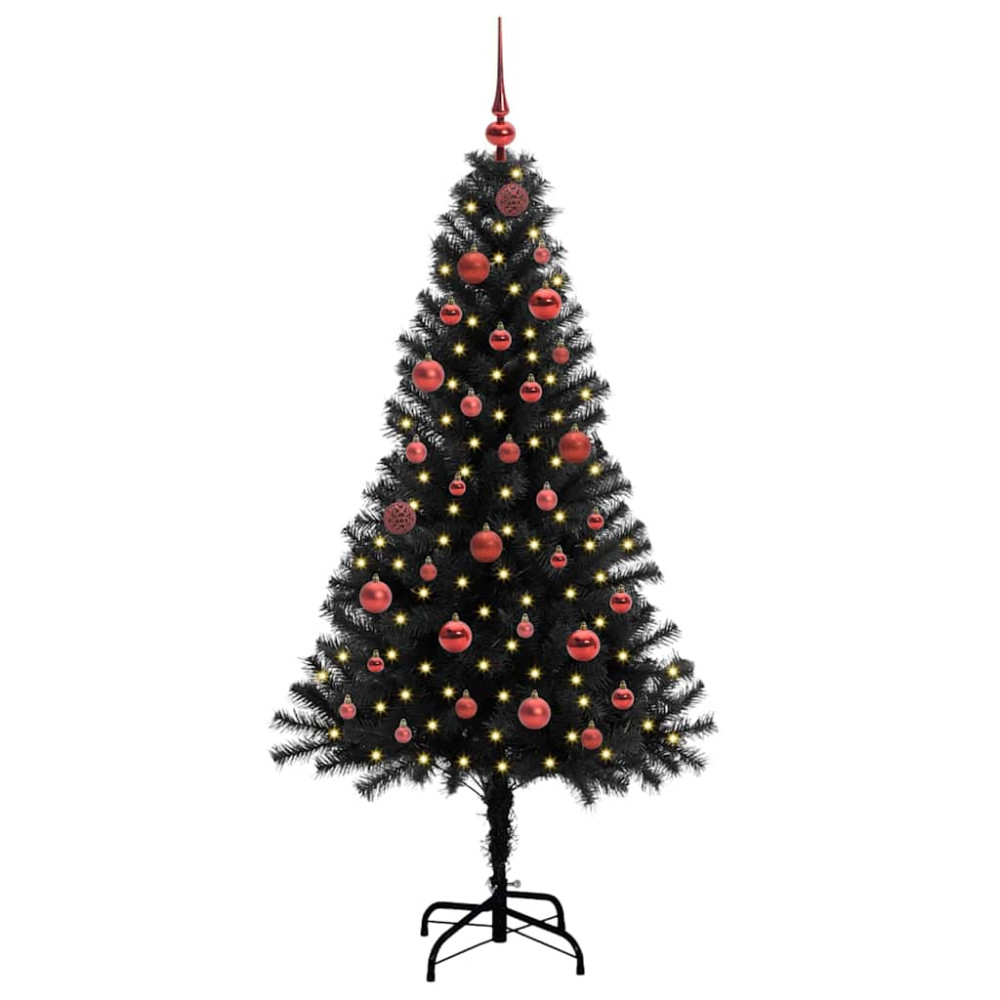 Produktbild för Julgran med 150 LED-lampor med stativ Svart 150 cm PVC