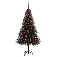 Produktbild för Julgran med 150 LED-lampor med stativ Svart 150 cm PVC