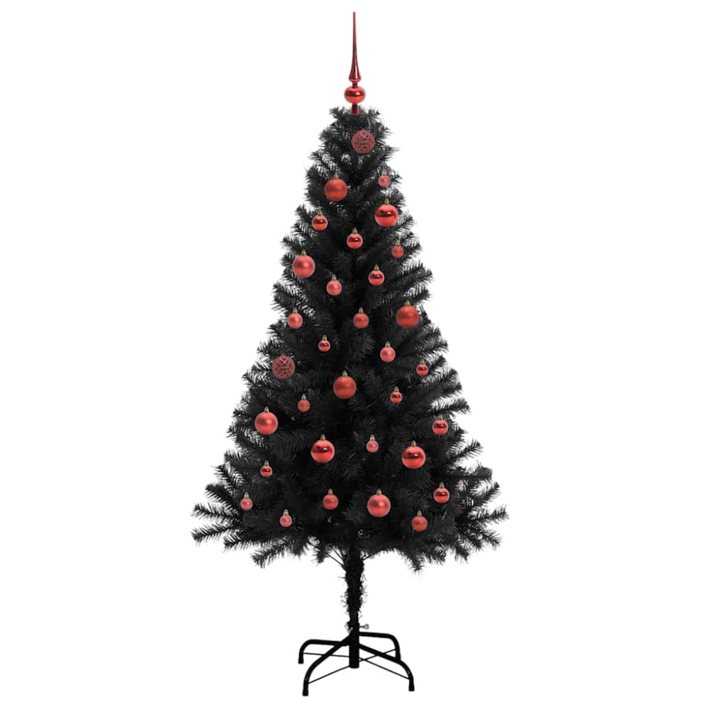 Produktbild för Julgran med 150 LED-lampor med stativ Svart 150 cm PVC