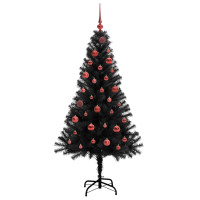 Produktbild för Julgran med 150 LED-lampor med stativ Svart 150 cm PVC
