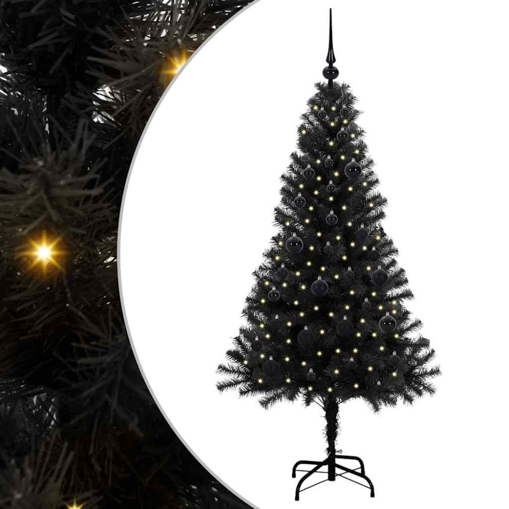 Produktbild för Julgran med 150 LED-lampor med stativ Svart 150 cm PVC