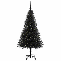 Produktbild för Julgran med 150 LED-lampor med stativ Svart 150 cm PVC