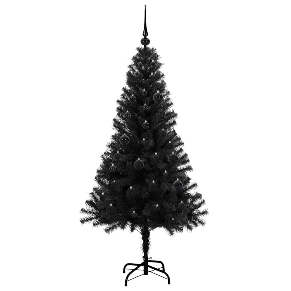 Produktbild för Julgran med 150 LED-lampor med stativ Svart 150 cm PVC