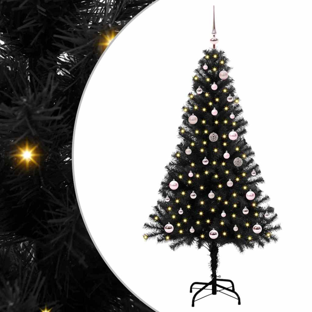 Produktbild för Julgran med 150 LED-lampor med stativ Svart 150 cm PVC