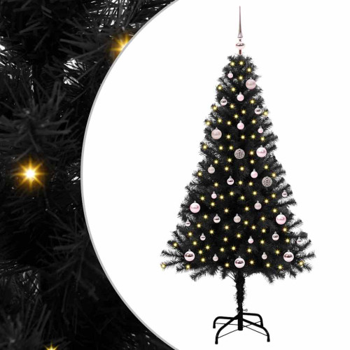 vidaXL Julgran med 150 LED-lampor med stativ Svart 150 cm PVC