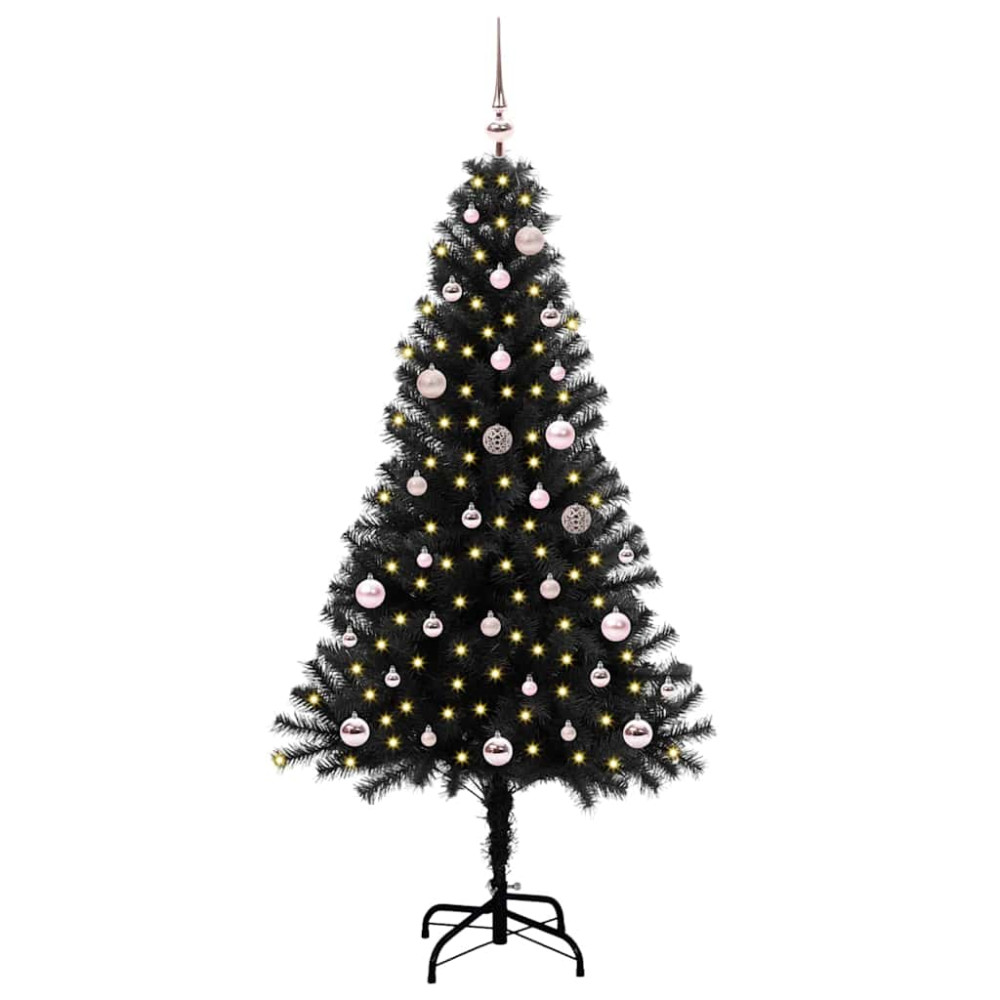Produktbild för Julgran med 150 LED-lampor med stativ Svart 150 cm PVC