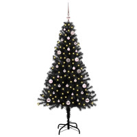 Produktbild för Julgran med 150 LED-lampor med stativ Svart 150 cm PVC