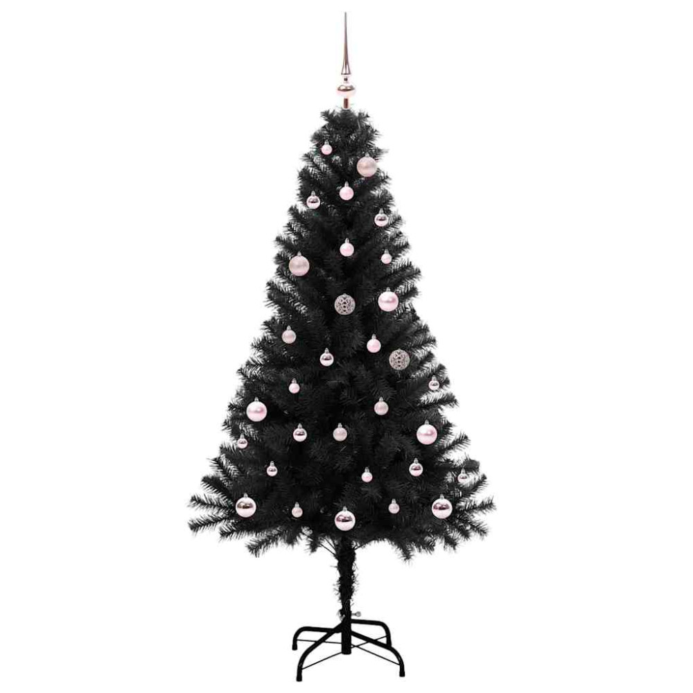 Produktbild för Julgran med 150 LED-lampor med stativ Svart 150 cm PVC
