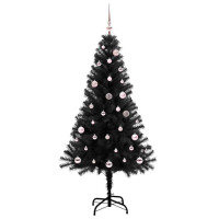 Produktbild för Julgran med 150 LED-lampor med stativ Svart 150 cm PVC