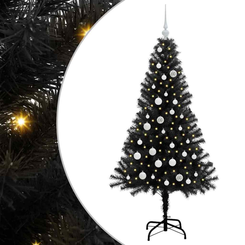 Produktbild för Julgran med 150 LED-lampor med stativ Svart 150 cm PVC
