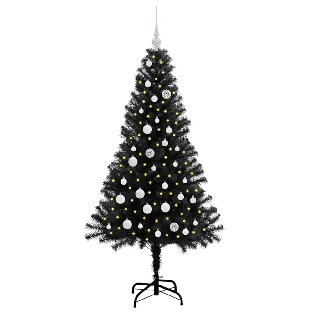 Produktbild för Julgran med 150 LED-lampor med stativ Svart 150 cm PVC